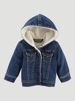 Little Girl's Sherpa Lined Hooded Denim Jacket Blue