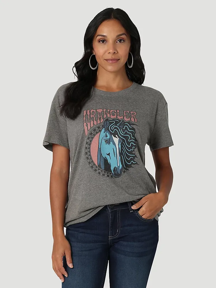 Women's Wrangler Stylish Horse Boyfriend Tee Graphite Heather