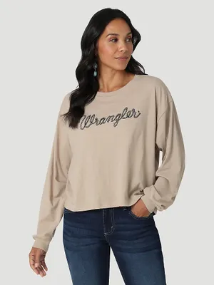 Womens Wrangler Rope LS Boyfriend Crop Tee:Trenchcoat Heather:3XL