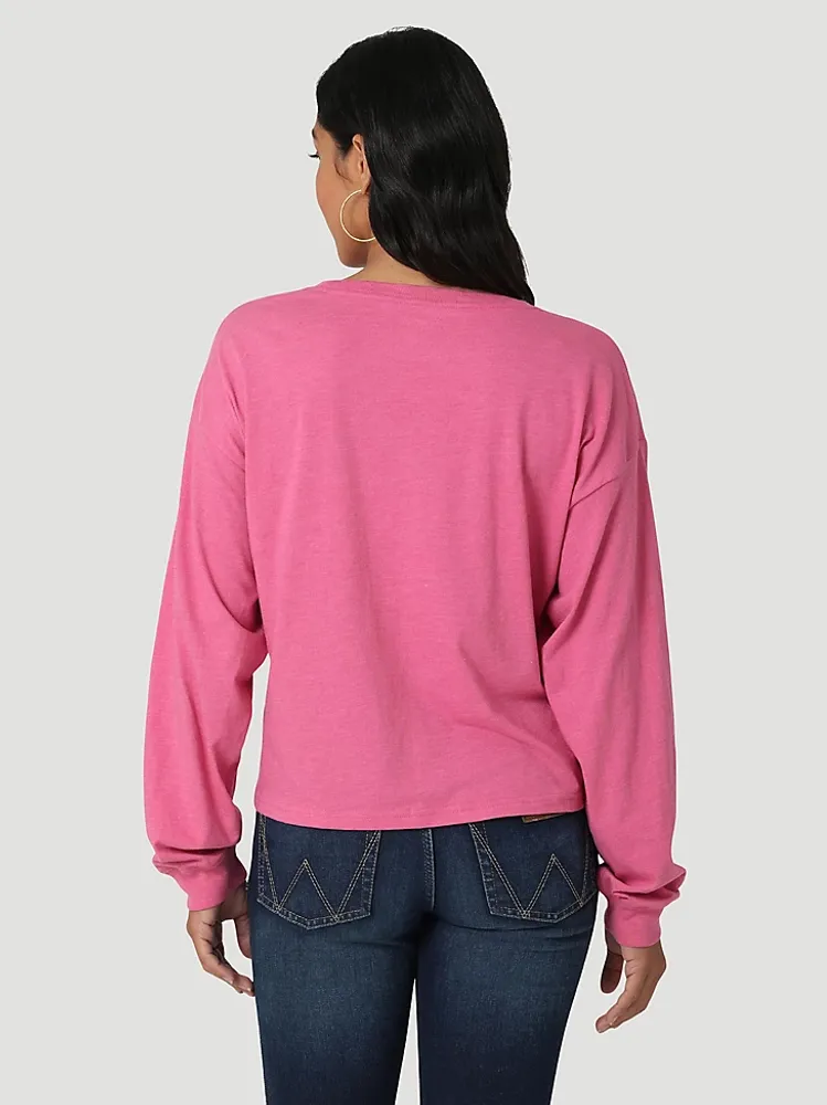 Women's Wrangler Cacti Long Sleeve Boyfriend Crop Tee Ibis Rose Heather