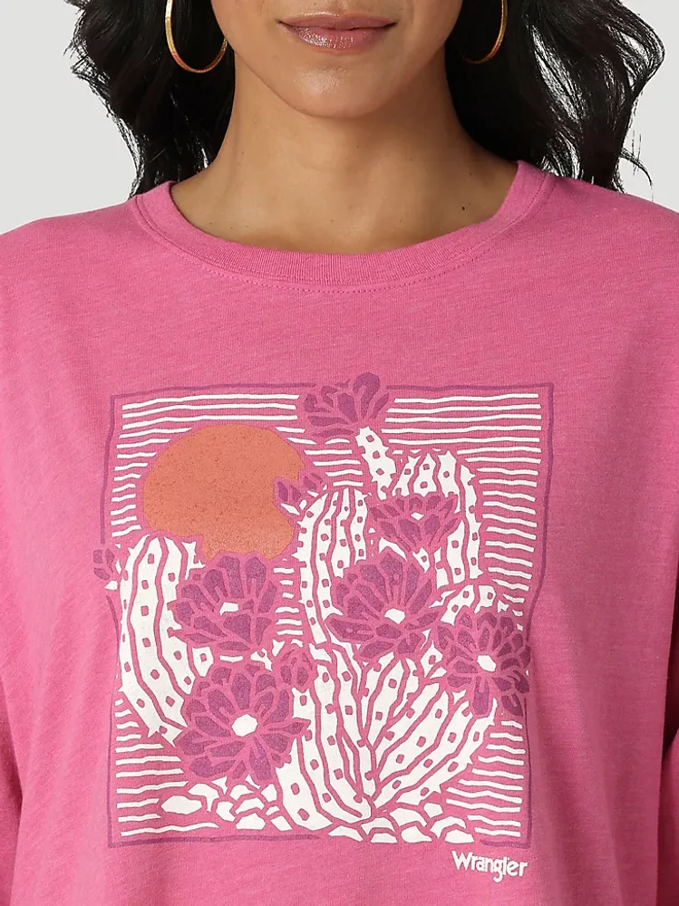 Women's Wrangler Cacti Long Sleeve Boyfriend Crop Tee Ibis Rose Heather