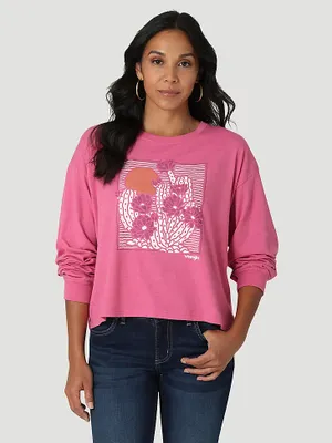 Women's Wrangler Cacti Long Sleeve Boyfriend Crop Tee Ibis Rose Heather