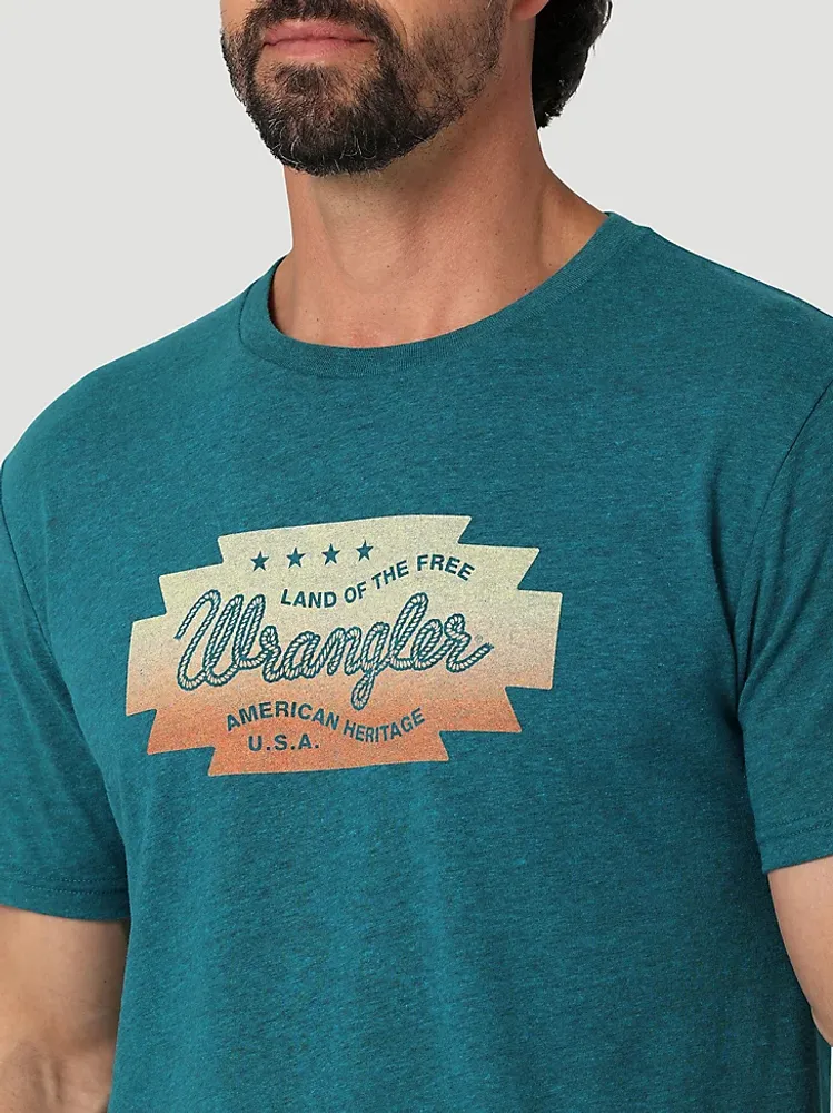 Men's Wrangler Southwestern Emblem Graphic T-Shirt Cyan Pepper Heather