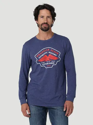 Men's Wrangler Long Sleeve Front Graphic T-Shirt Denim Heather