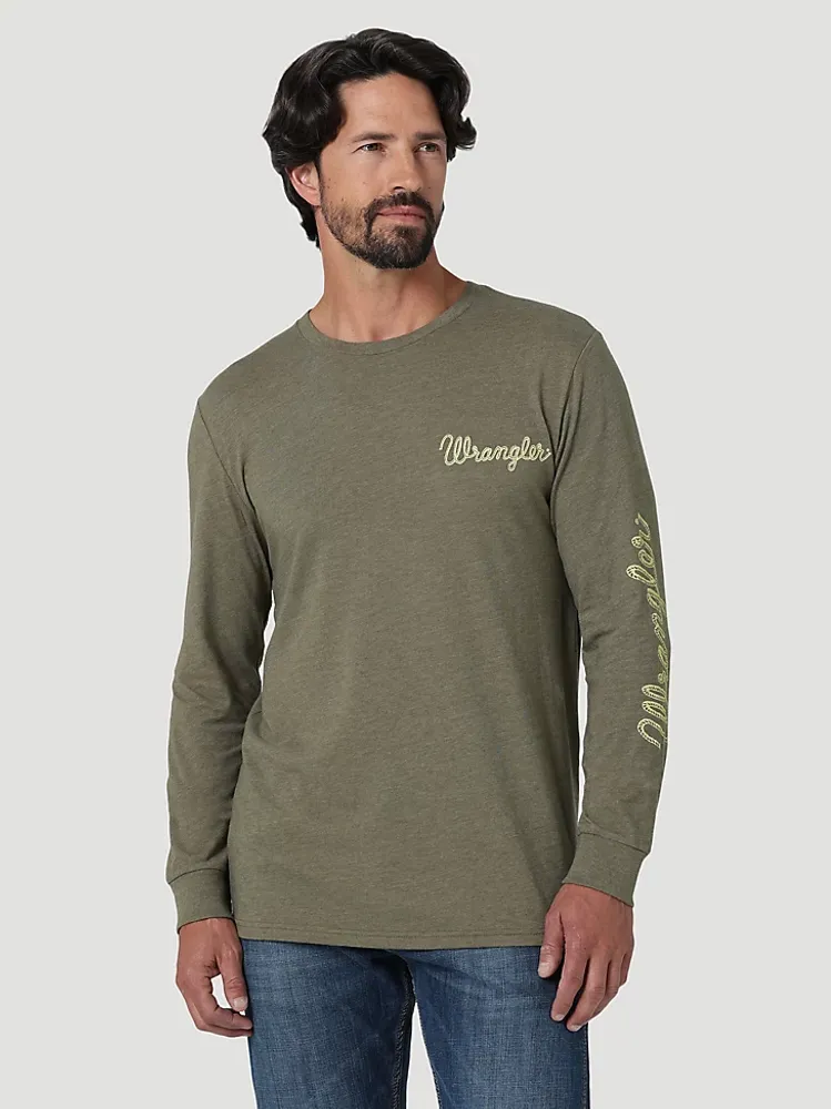 Men's Long Sleeve Rope Arm Logo Graphic T-Shirt Burnt Olive Heather