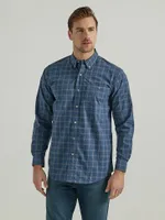 Wrangler Rugged Wear® Long Sleeve Wrinkle Resist Plaid Button-Down Shirt Large Blue Windowpane
