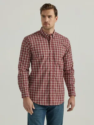 Wrangler Rugged Wear® Long Sleeve Wrinkle Resist Plaid Button-Down Shirt Brick Check