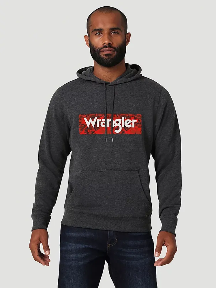 Men Wrangler Camo Logo Hoodie:Caviar Heather:S