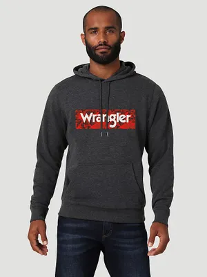 Men Wrangler Camo Logo Hoodie:Caviar Heather:S