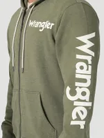 Men's Wrangler Logo Sleeve Full Zip Hoodie Lichen Green Heather