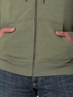 Men's Wrangler Logo Sleeve Full Zip Hoodie Lichen Green Heather