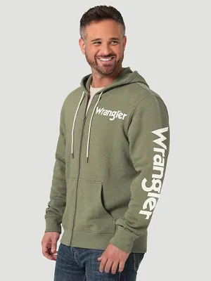 Men's Wrangler Logo Sleeve Full Zip Hoodie Lichen Green Heather