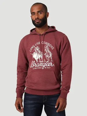 Men's Wrangler Long Live Cowboys Pullover Hoodie Burgundy Heather