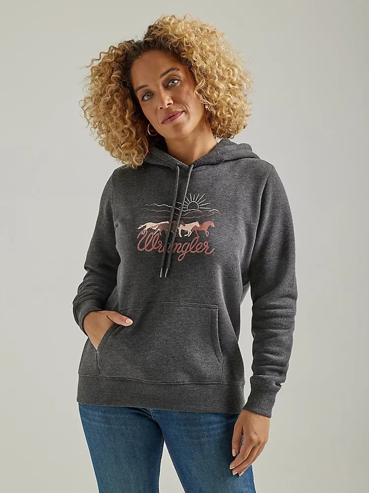 Women's Wrangler Horse Stampede Hoodie Caviar Heather