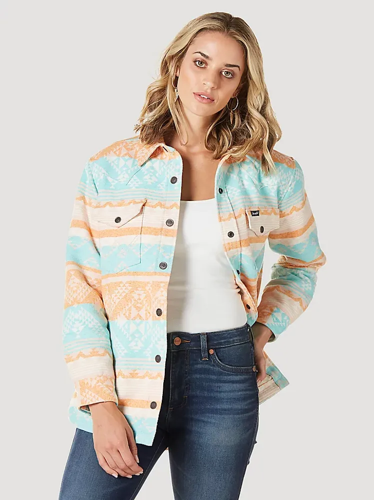 Women's Wrangler Southwestern Print Shacket Sunset Blues