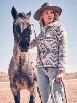 Women's Wrangler® Sherpa Lined Southwestern Barn Jacket Smoky Grey