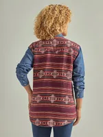 Women's Wrangler Woven Back Boyfriend Denim Western Snap Shirt Indigo