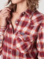 Women's Wrangler Modern Boyfriend Fit Button-Down Plaid Shirt Biking Red