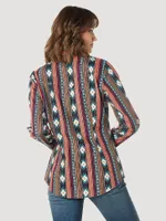 Women's Wrangler Retro® Long Sleeve Stripe Western Snap Top Checotah