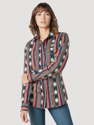 Women's Wrangler Retro® Long Sleeve Stripe Western Snap Top Checotah