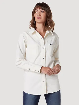 Women's Wrangler Long Sleeve Corduroy Western Snap Shirt White