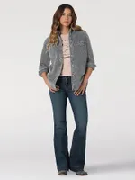 Women's Wrangler Corduroy Fade Western Snap Shirt Grey