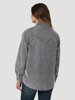 Women's Wrangler Corduroy Fade Western Snap Shirt Grey