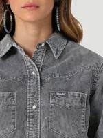 Women's Wrangler Corduroy Fade Western Snap Shirt Grey