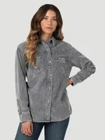 Women's Wrangler Corduroy Fade Western Snap Shirt Grey