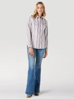 Women's Wrangler Retro® Long Sleeve Stripe Western Snap Top Mauve