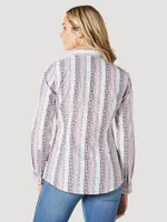 Women's Wrangler Retro® Long Sleeve Stripe Western Snap Top Mauve