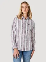 Women's Wrangler Retro® Long Sleeve Stripe Western Snap Top Mauve