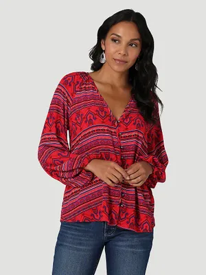 Women's Wrangler Button Front Peasant Blouse Barbados Cherry