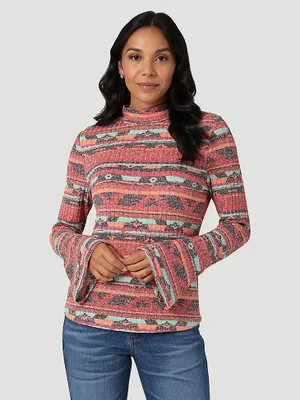 Women's Wrangler Geo Flute Sleeve Knit Blouse Cinnabar