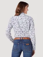 Women's Wrangler All Occasion Western Snap Shirt Blue Motif