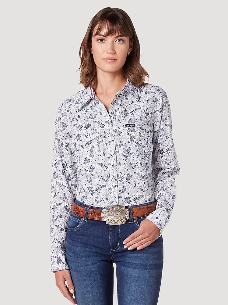 Women's Wrangler All Occasion Western Snap Shirt Blue Motif