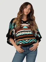 Womens Wrangler Draped Sleeve Boxy Poncho Sweater:Black Beauty:L/XL