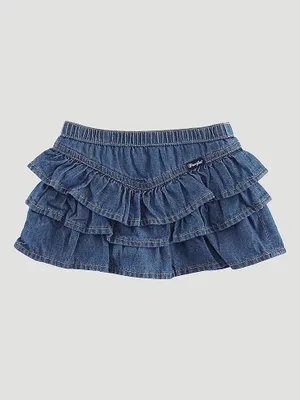 Little Girl's Pull On Ruffle Denim Skirt Blue