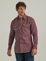 Men's Wrangler® FR Flame Resistant Long Sleeve Western Snap Plaid Shirt Tawny Port