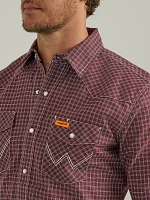 Men's Wrangler® FR Flame Resistant Long Sleeve Western Snap Plaid Shirt Tawny Port