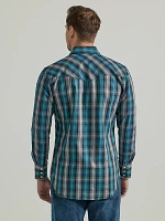 Men's Wrangler® FR Flame Resistant Long Sleeve Western Snap Plaid Shirt Black Teal