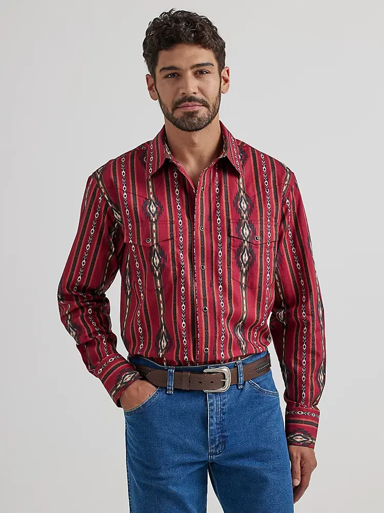 Wrangler Men's Checotah® Long Sleeve Western Snap Printed Shirt