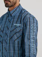 Men's Wrangler® Logo Long Sleeve Western Snap Shirt Black n Blue