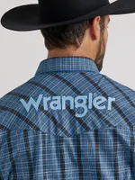 Men's Wrangler® Logo Long Sleeve Western Snap Shirt Black n Blue