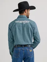 Men's Wrangler® Logo Long Sleeve Western Snap Shirt Blue Diamonds