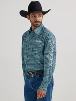 Men's Wrangler® Logo Long Sleeve Western Snap Shirt Blue Diamonds