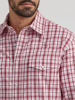 Men's Wrinkle Resist Long Sleeve Western Snap Plaid Shirt Red Standard