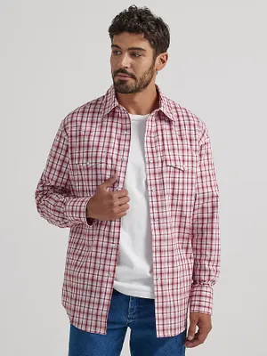 Men's Wrinkle Resist Long Sleeve Western Snap Plaid Shirt Red Standard