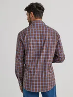 Men's Wrinkle Resist Long Sleeve Western Snap Plaid Shirt Coffee Brown