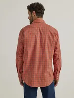 Men's Wrinkle Resist Long Sleeve Western Snap Plaid Shirt Burnt Orange